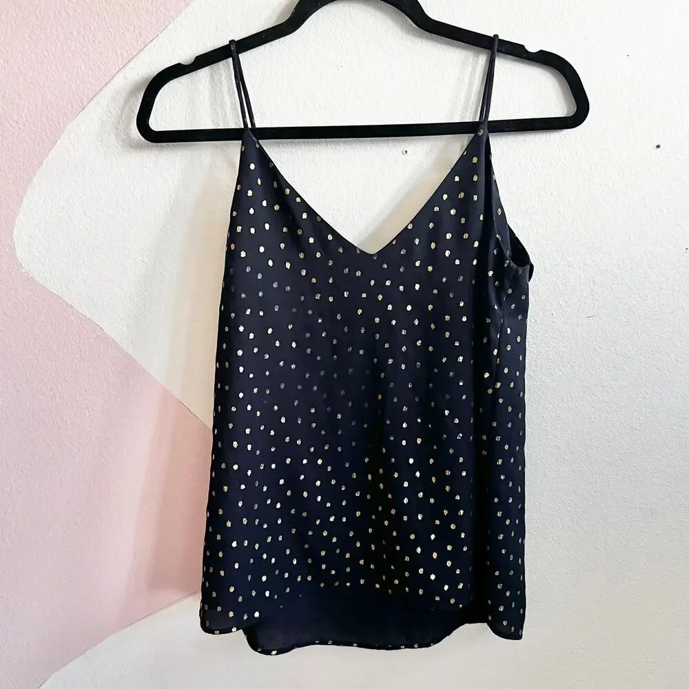 Zara Navy Gold Polka Dot Ruffle Tank Top Y2K Coquette Glam Academia‎ XS